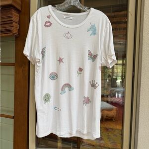 Lauren Moshi White Tee with Graphic Details